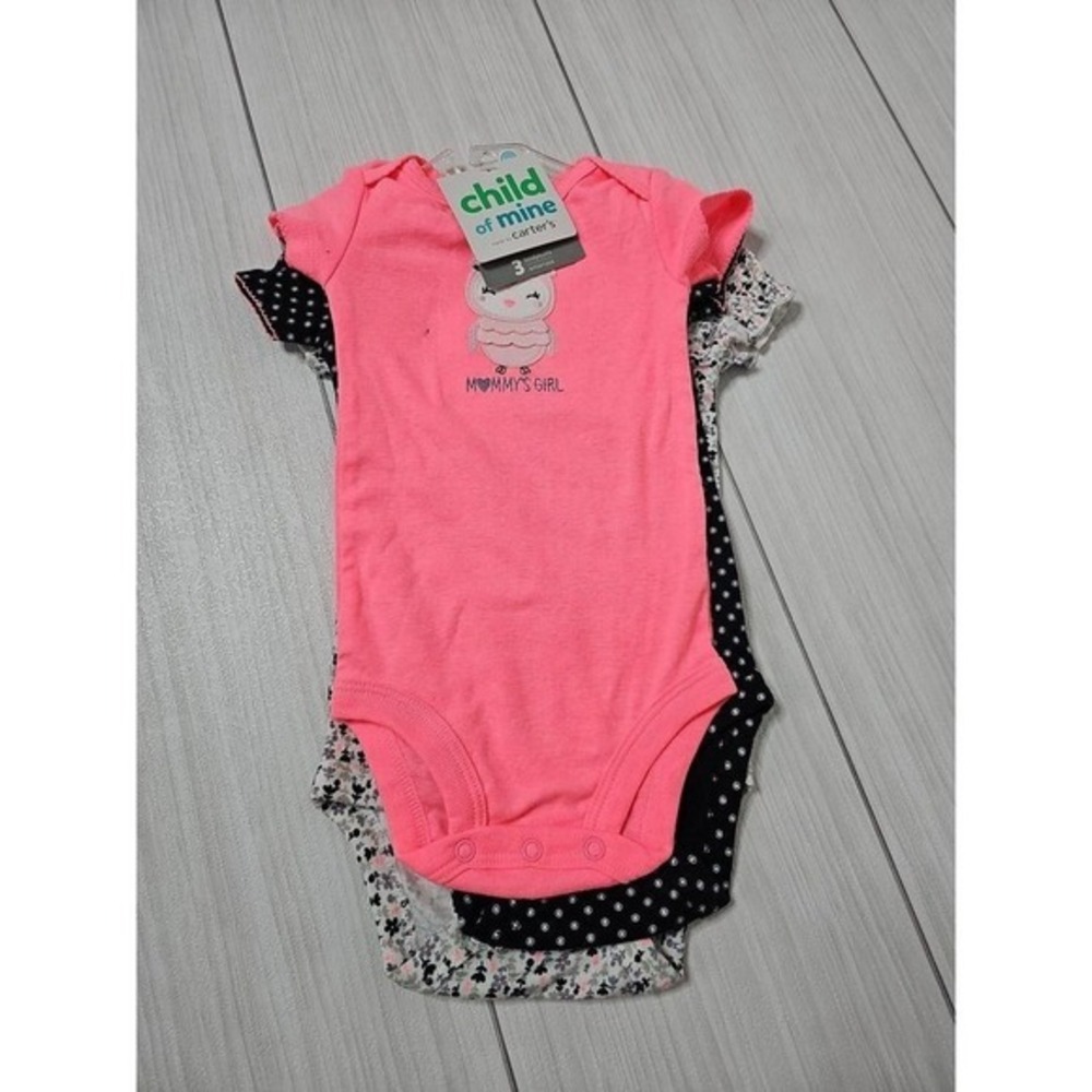 Child of Mine by Carters Baby Girl‎ Bodysuits 3 Pack Pink Polka Dot Floral NWT